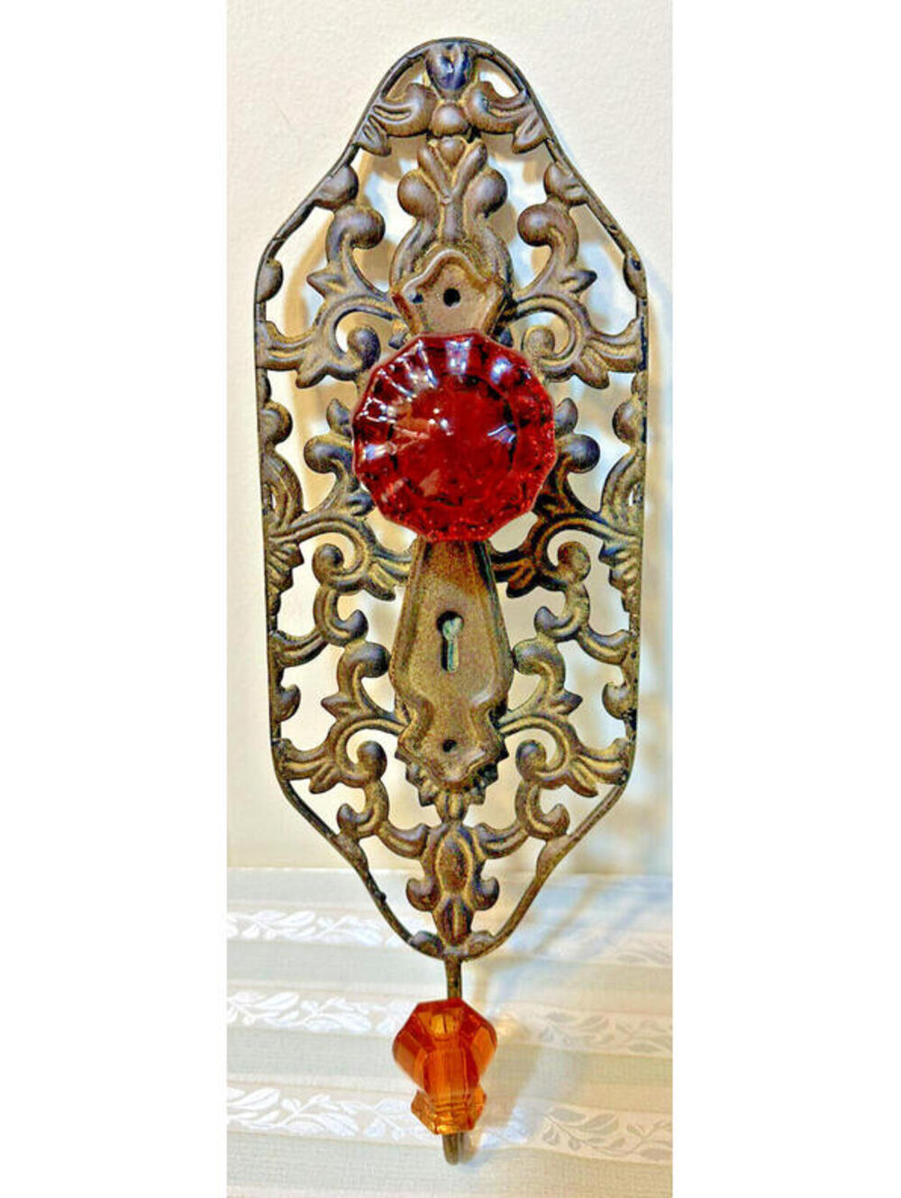 Vintage Metal Bakelite Double Hook Hanger Doorknob with A Skeleton Keyhole